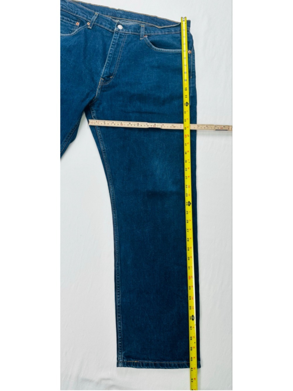 Levi’s 505 Regular Fit Jeans Dark Wash Stretch Denim W38 L30 Classic Straight Le - Picture 7 of 16